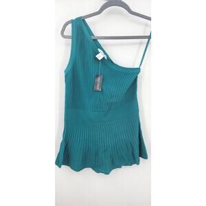 New NWT‎ White House Black Market One Shoulder Sleeveless Sweater Top XS Green